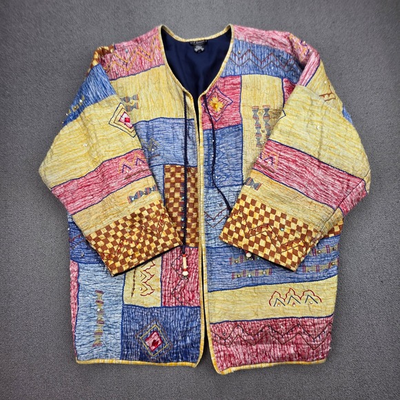 J.R. Resort Jackets & Blazers - J.R. Resort Silk Patchwork Quilted Jacket Women Multicolor Boho Art to Wear 1X